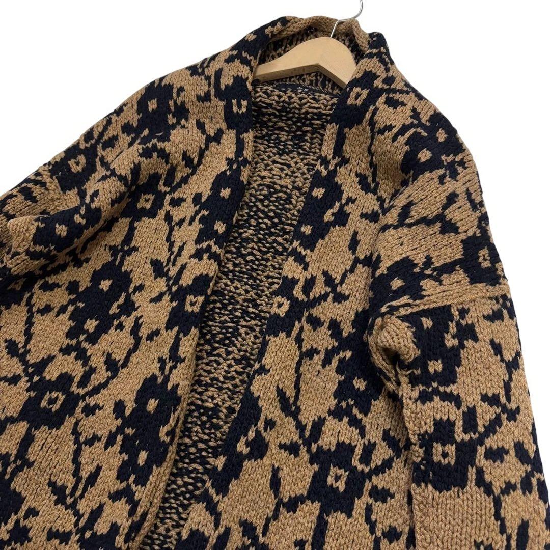 美品 ◎ 45R 手編み ハンドニット カウチン ガウンコート 花柄 ウール
