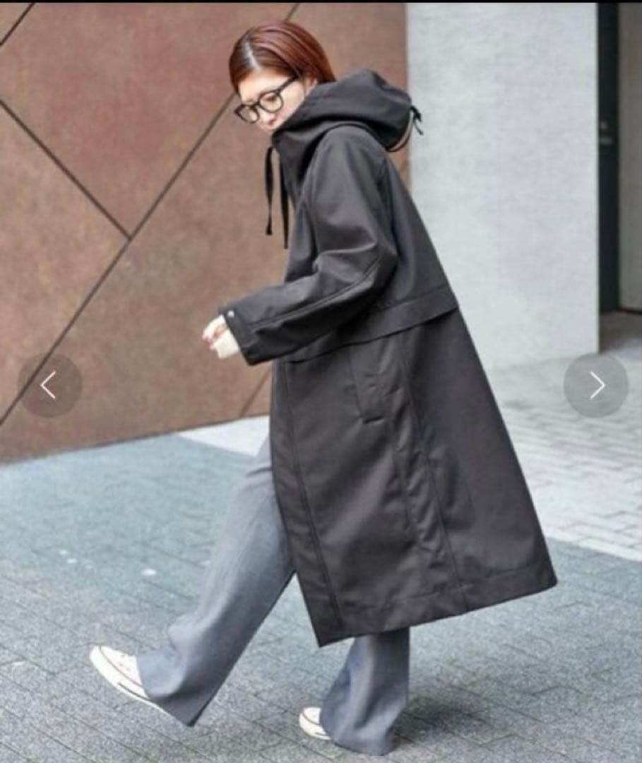 【美品】Spick & Span⭐️ボンディングフーデッドコート 撥水加工 黒