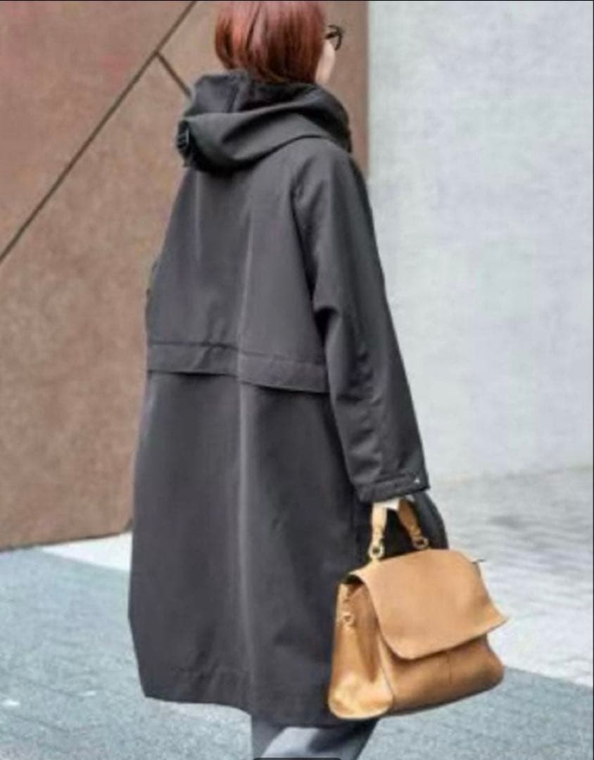 【美品】Spick & Span⭐️ボンディングフーデッドコート 撥水加工 黒