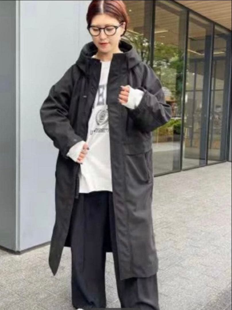 【美品】Spick & Span⭐️ボンディングフーデッドコート 撥水加工 黒