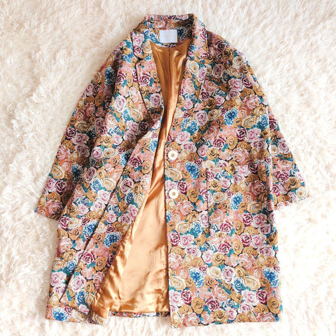 美品 マニャーナ スエルテꕤゴブランチェスターコート ロング 花柄 ローズ柄