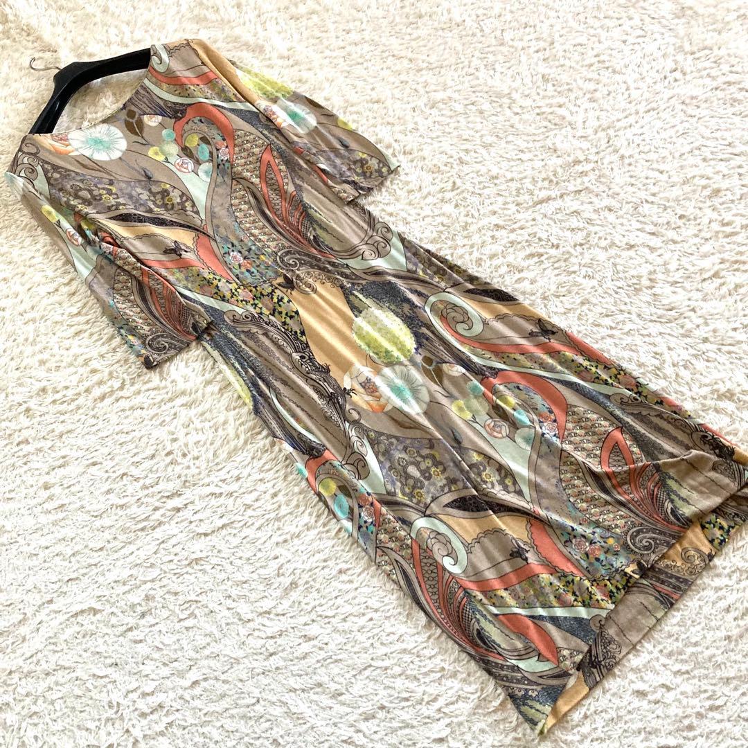 【希少/42】エトロ カシミヤ混 ワンピース フラワー ペイズリー 蝶々 総柄