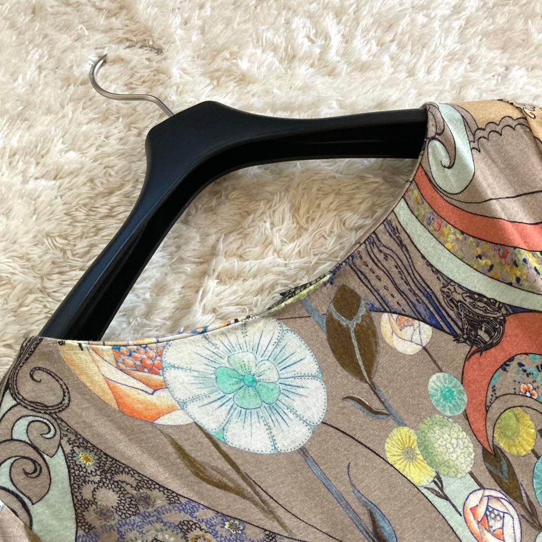 【希少/42】エトロ カシミヤ混 ワンピース フラワー ペイズリー 蝶々 総柄