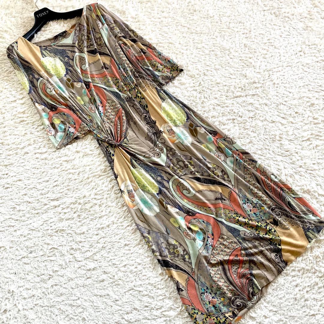 【希少/42】エトロ カシミヤ混 ワンピース フラワー ペイズリー 蝶々 総柄