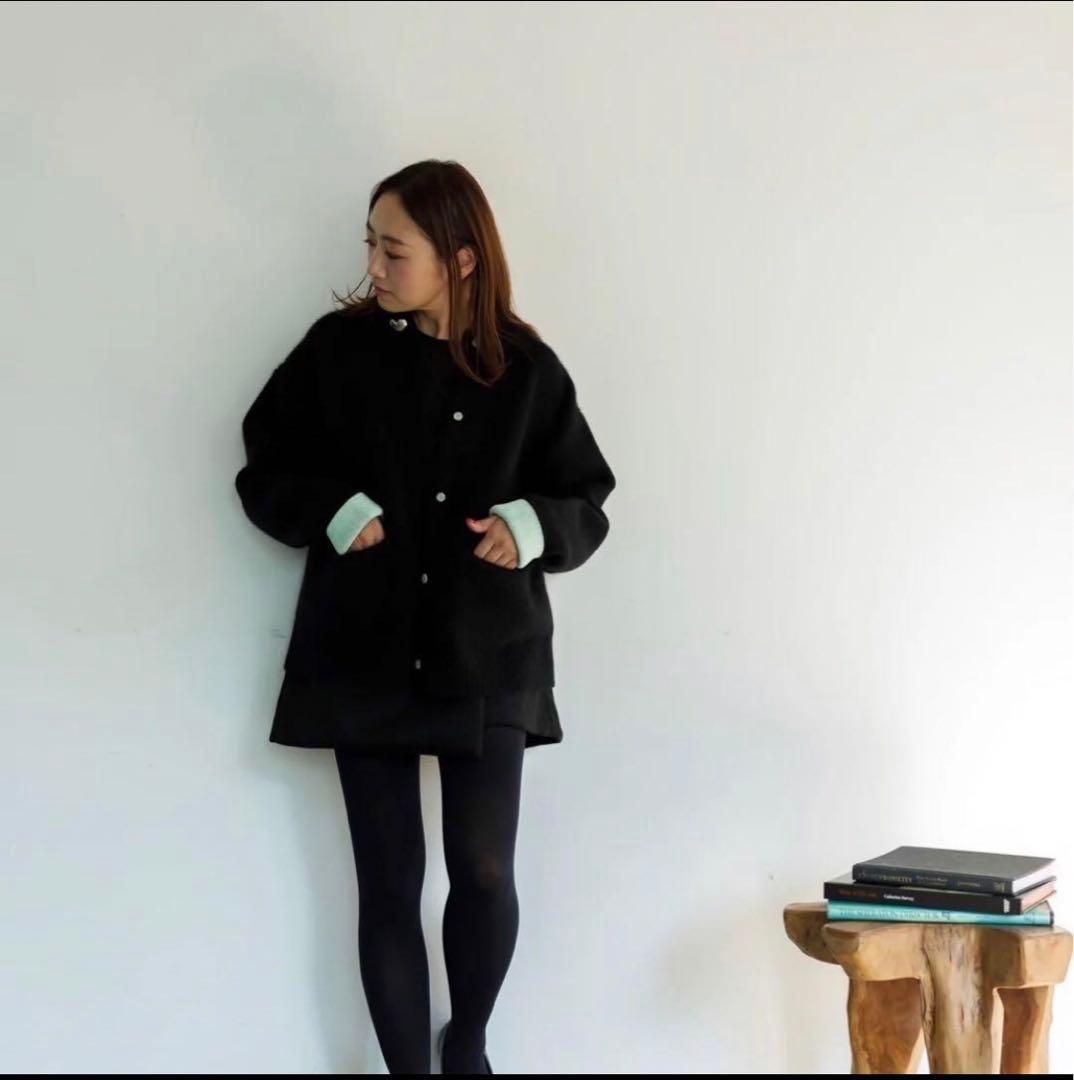 Liten リテン Bicolor raccoon knit coatigan