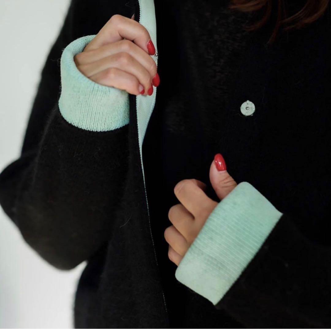Liten リテン Bicolor raccoon knit coatigan