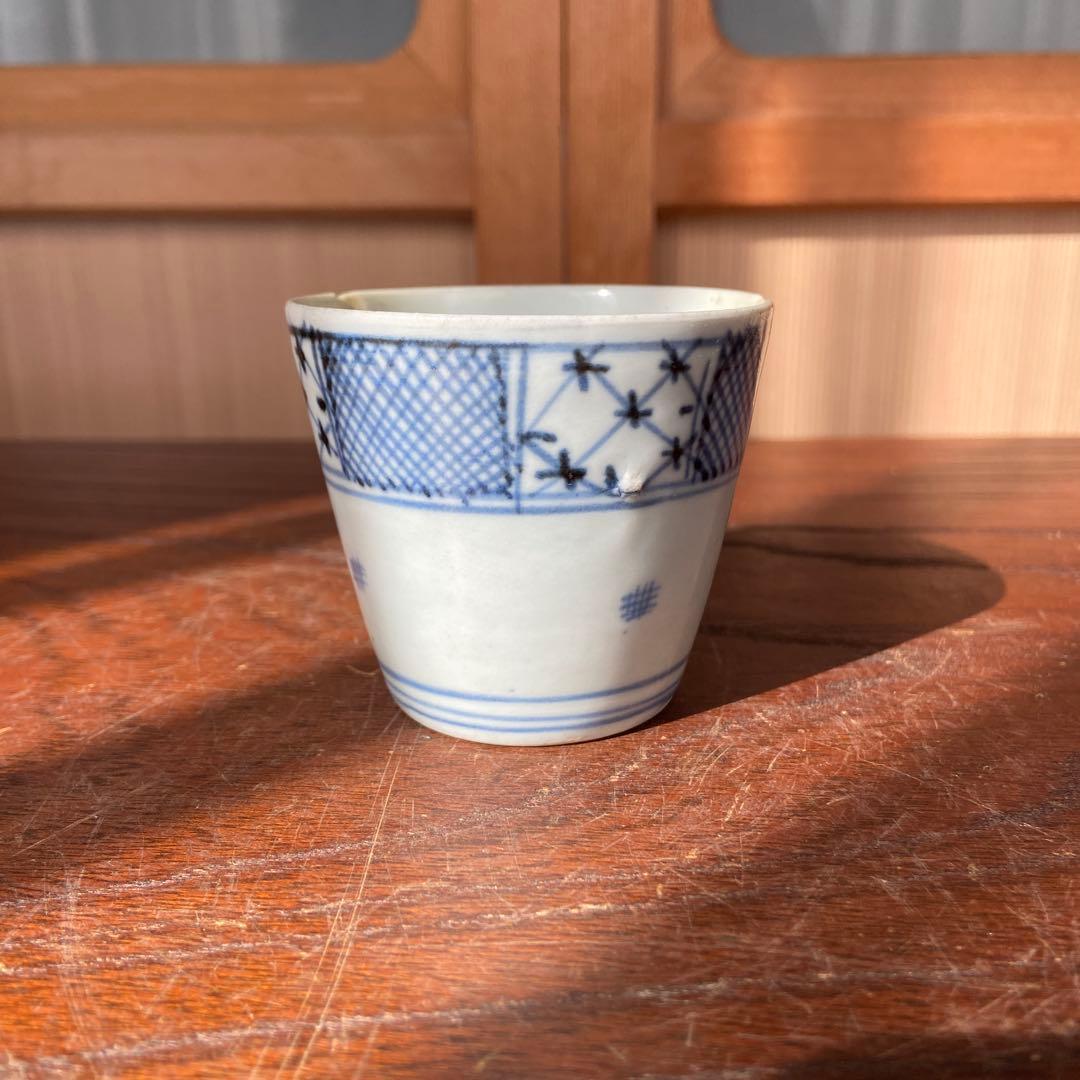 古伊万里染付市松模様の図蕎麦猪口