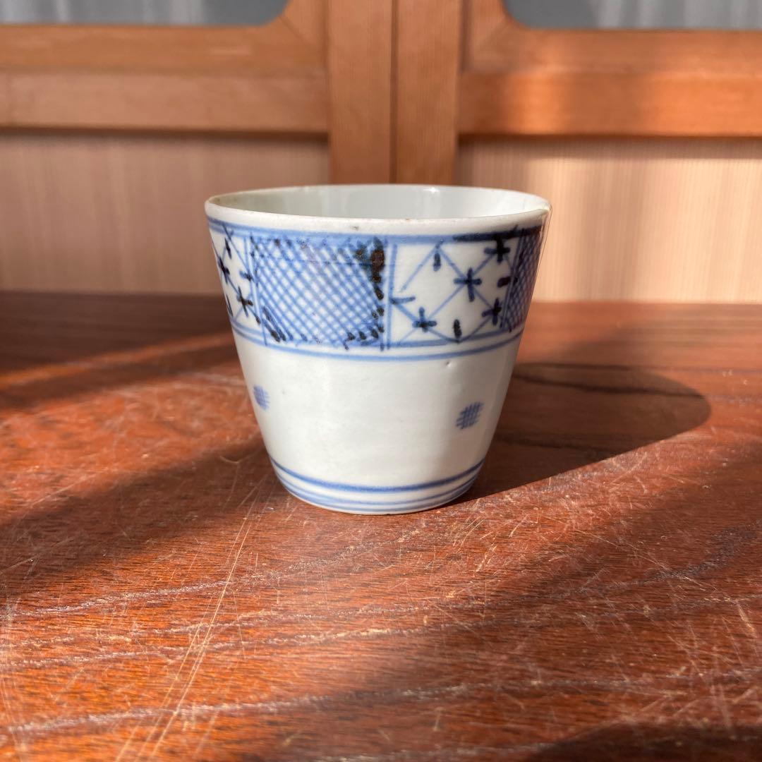 古伊万里染付市松模様の図蕎麦猪口