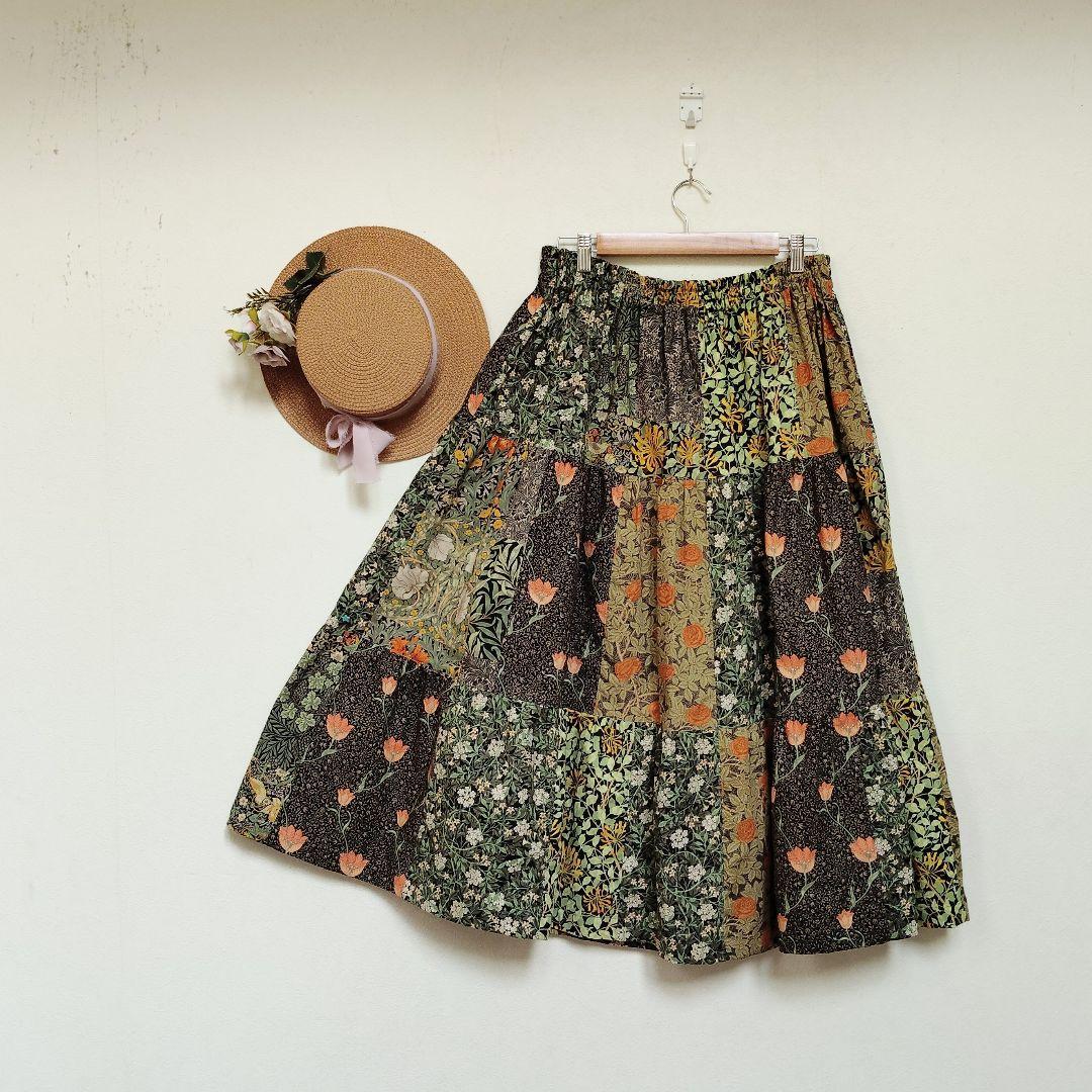 handmadeウィリアムモリス生地パッチワークスカートfree