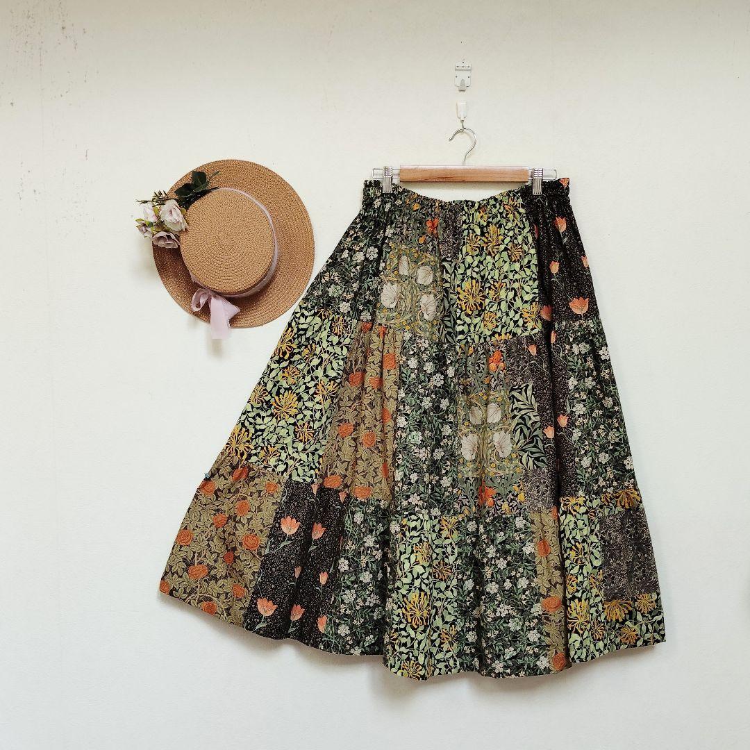 handmadeウィリアムモリス生地パッチワークスカートfree