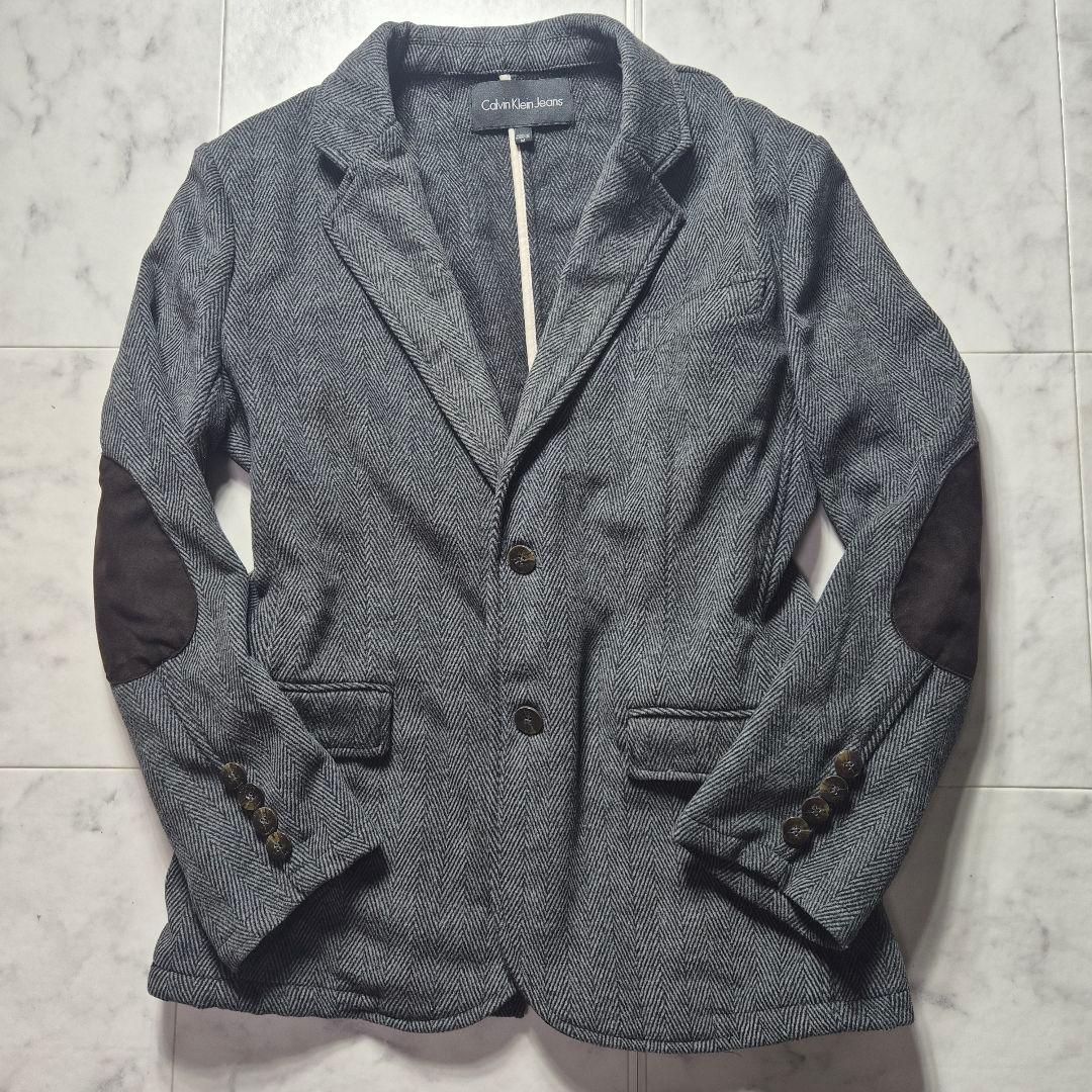 【美品】カルバンクライン カシミヤ混 テーラードジャケット エルボーパッチ M