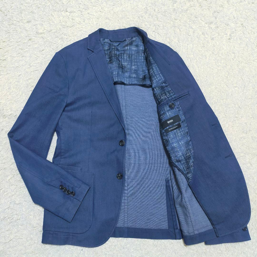 【極美品】ヒューゴボス・ジャケット・デニム・ストレッチ・インディゴブルー2XL～