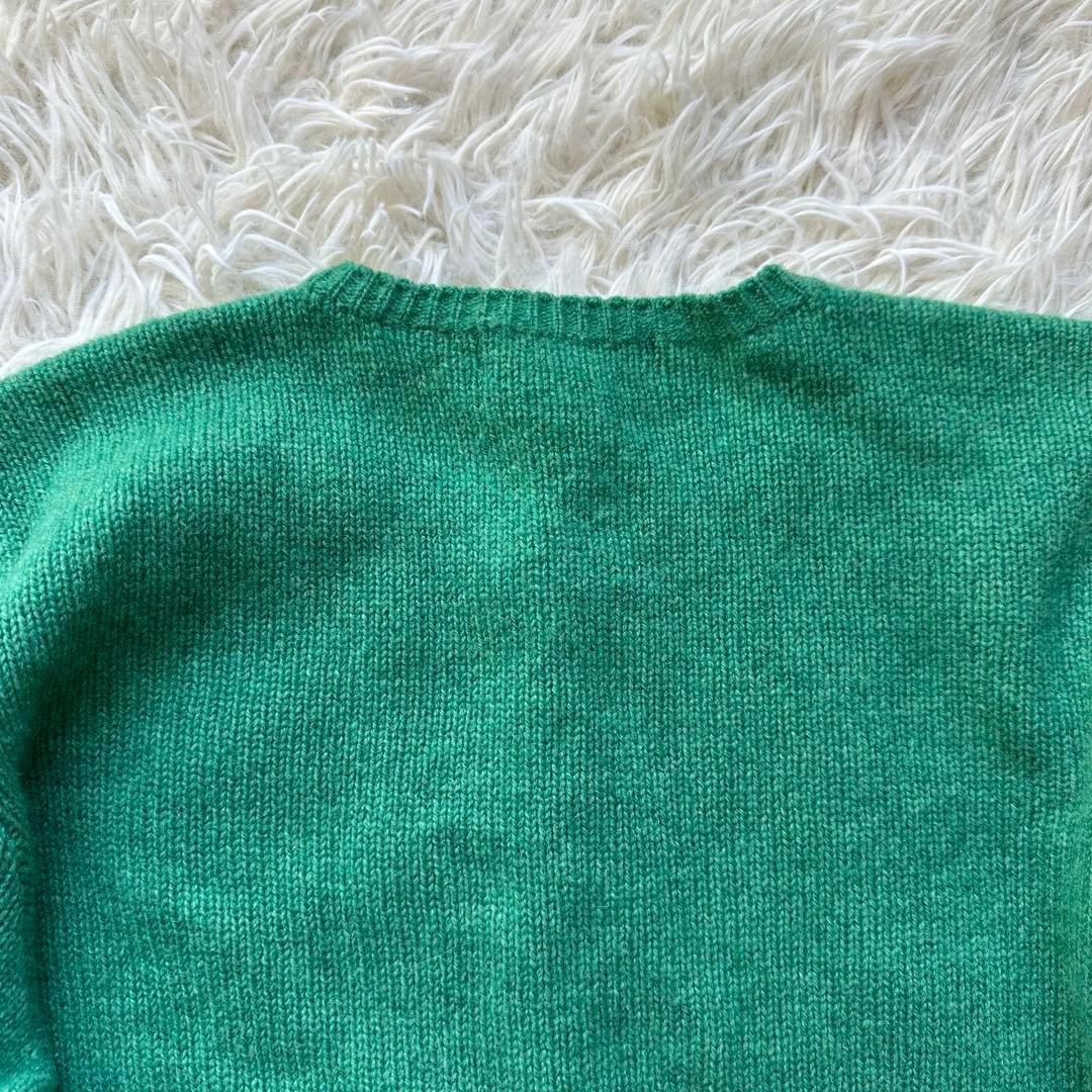 ラルフローレン　シルク混ウール　ニットカーディガン　ロゴ刺繍　緑　グリーン　L