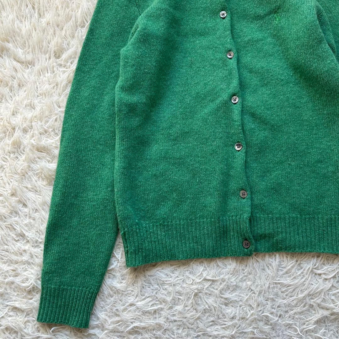 ラルフローレン　シルク混ウール　ニットカーディガン　ロゴ刺繍　緑　グリーン　L