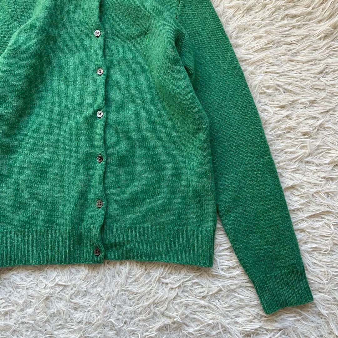 ラルフローレン　シルク混ウール　ニットカーディガン　ロゴ刺繍　緑　グリーン　L