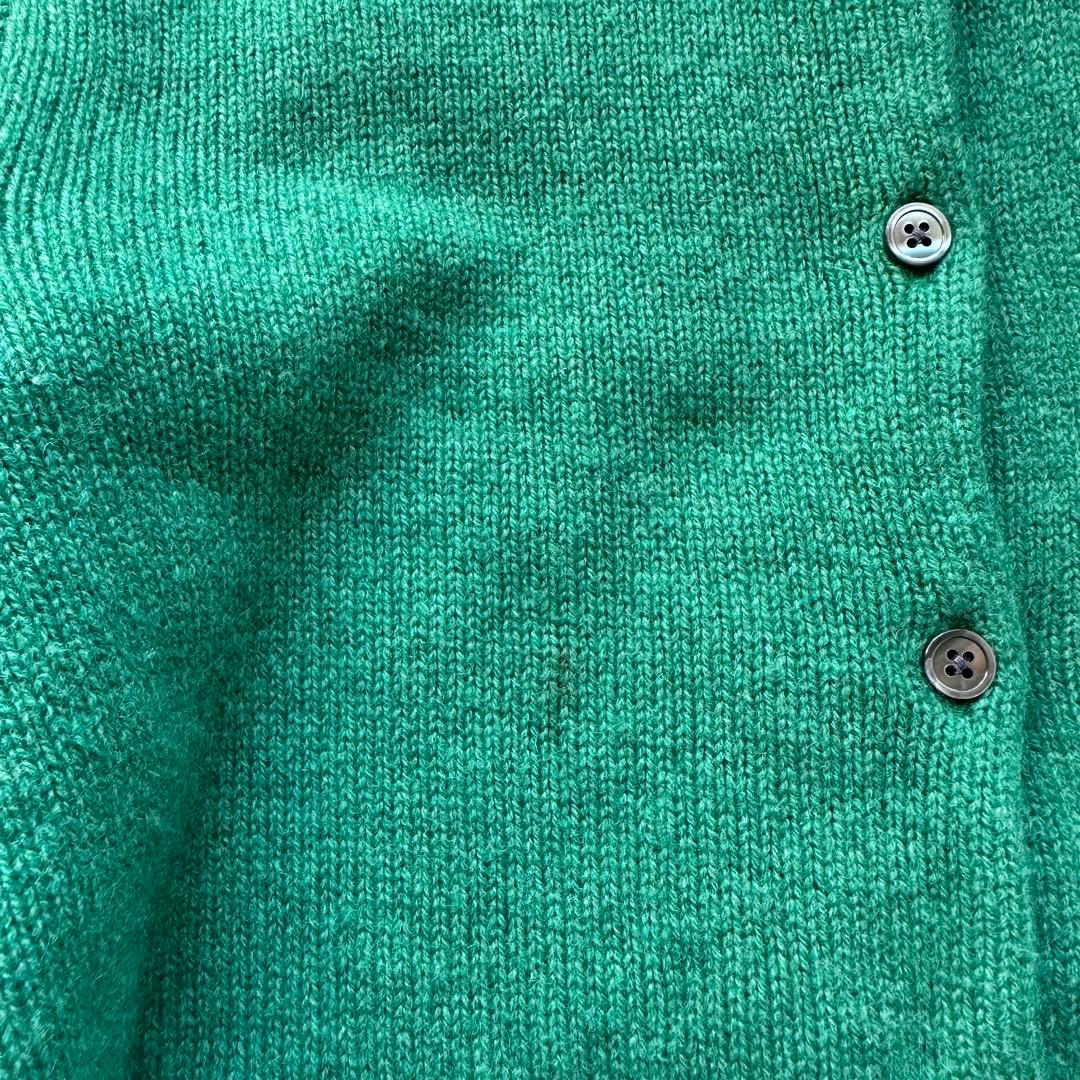 ラルフローレン　シルク混ウール　ニットカーディガン　ロゴ刺繍　緑　グリーン　L