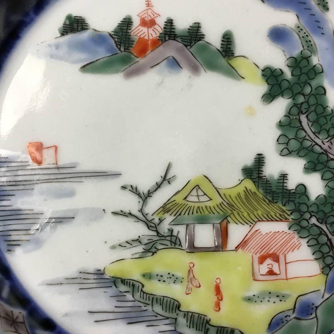 古伊万里◆小皿２枚◆色絵 染付 ４寸 12㎝ 山水 手塩皿 豆皿 銘々皿 和食器