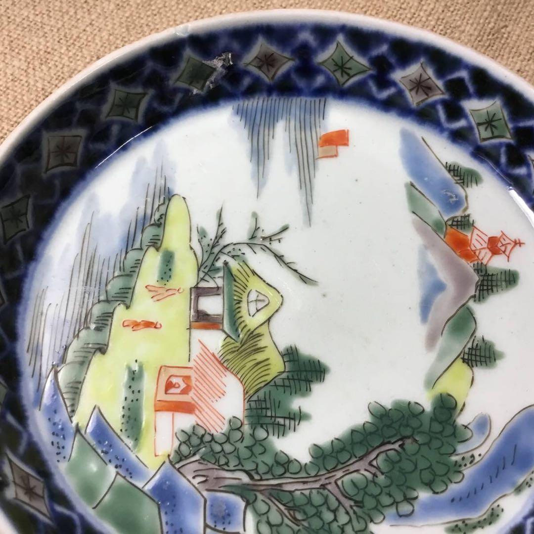 古伊万里◆小皿２枚◆色絵 染付 ４寸 12㎝ 山水 手塩皿 豆皿 銘々皿 和食器