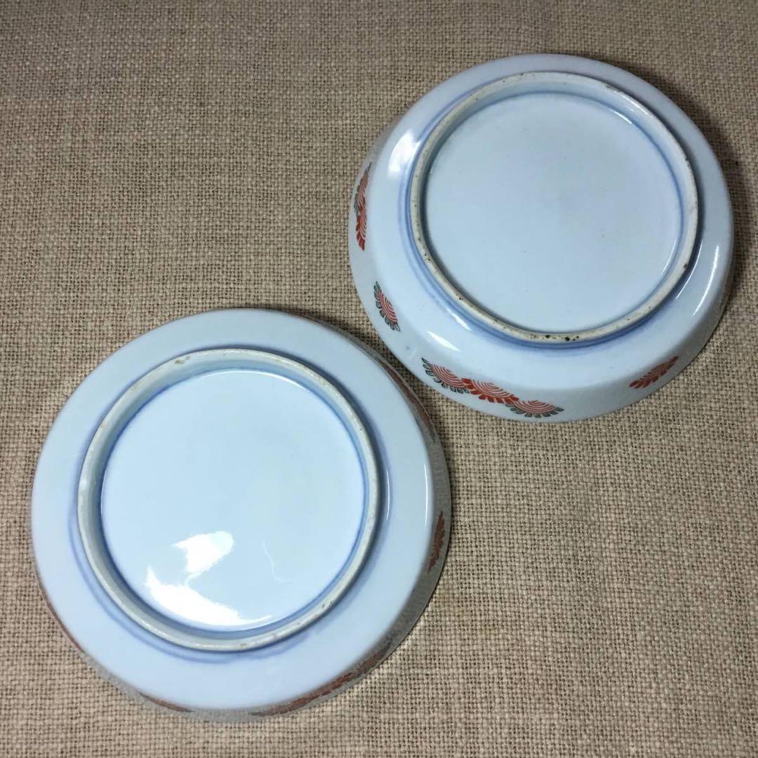 古伊万里◆小皿２枚◆色絵 染付 ４寸 12㎝ 山水 手塩皿 豆皿 銘々皿 和食器