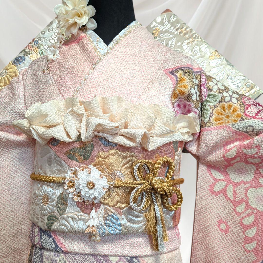 希少！振袖フルセット(8点)・成人式・総絞り・エンボス加工・胴裏正絹・高身長