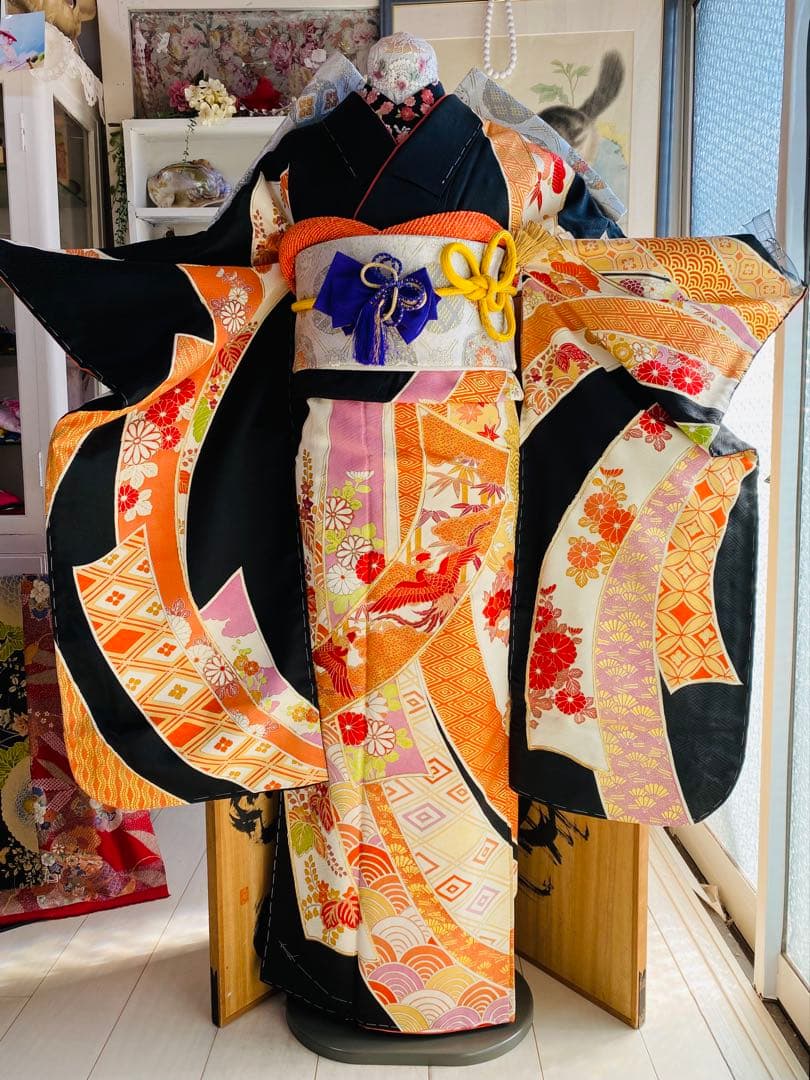 KK★ 様F69中振袖 正絹（袋帯 重ね衿 帯揚げ 帯締め 帯飾りプレゼント