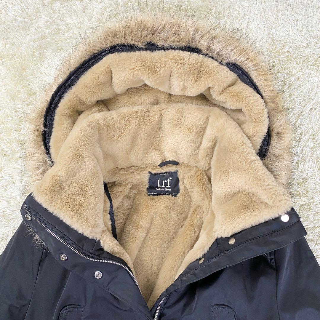 【美品】ZARA trf 2way中綿モッズコート ファー ボア L ブラック