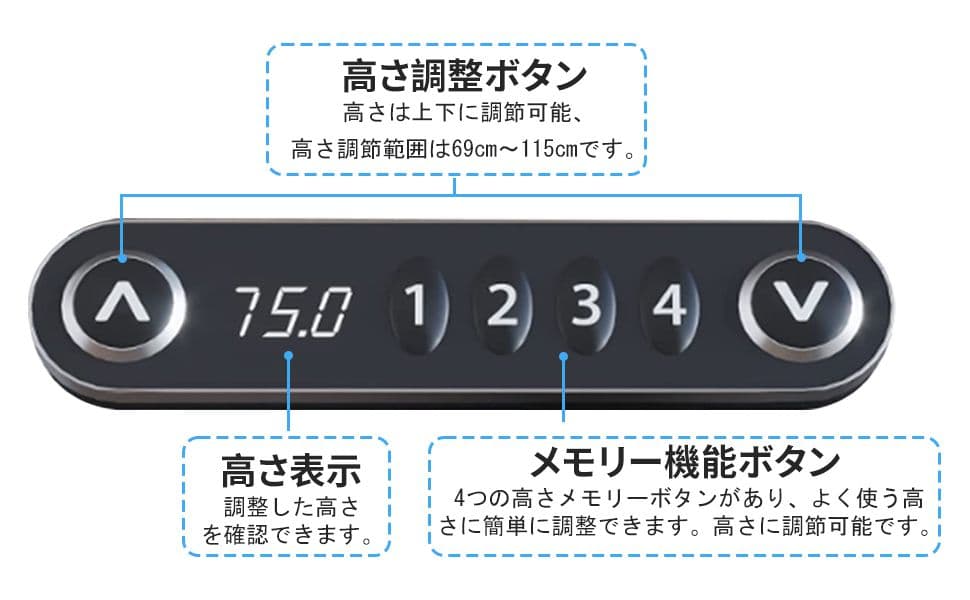 電動昇降式スタンディングデスク 幅140CM×奥行76CM 高さ69~115CM