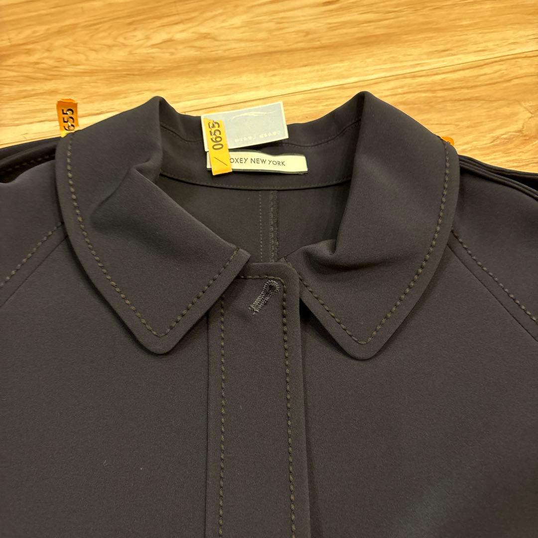 FOXEY NEW YORK ジップアップコート ネイビー　七分袖 ストレッチ