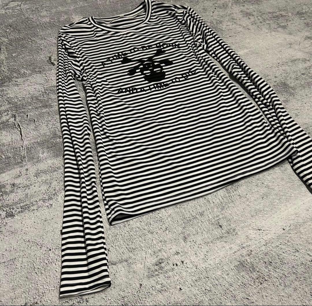00s 骸骨Skull Stripe Tight Long T-shirts