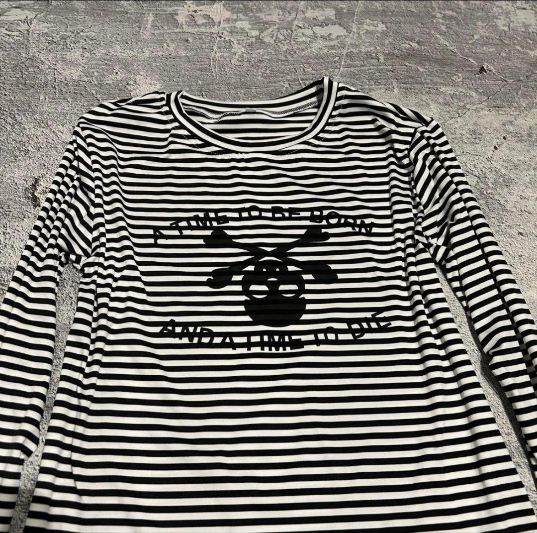 00s 骸骨Skull Stripe Tight Long T-shirts