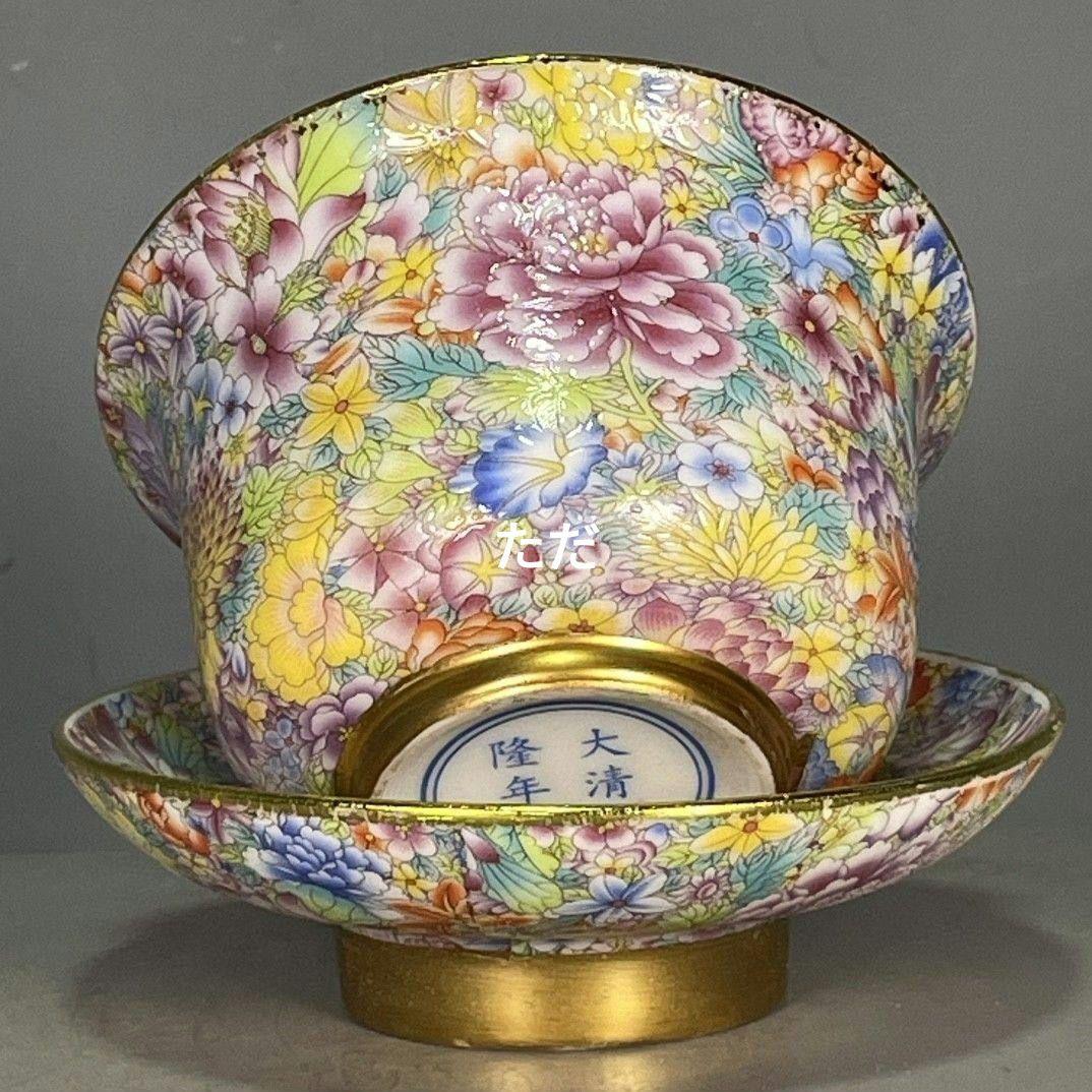 花卉模様三才蓋茶碗 中国茶器 景徳镇 蓋付き茶器 飲茶食器 煎茶具 未使用品