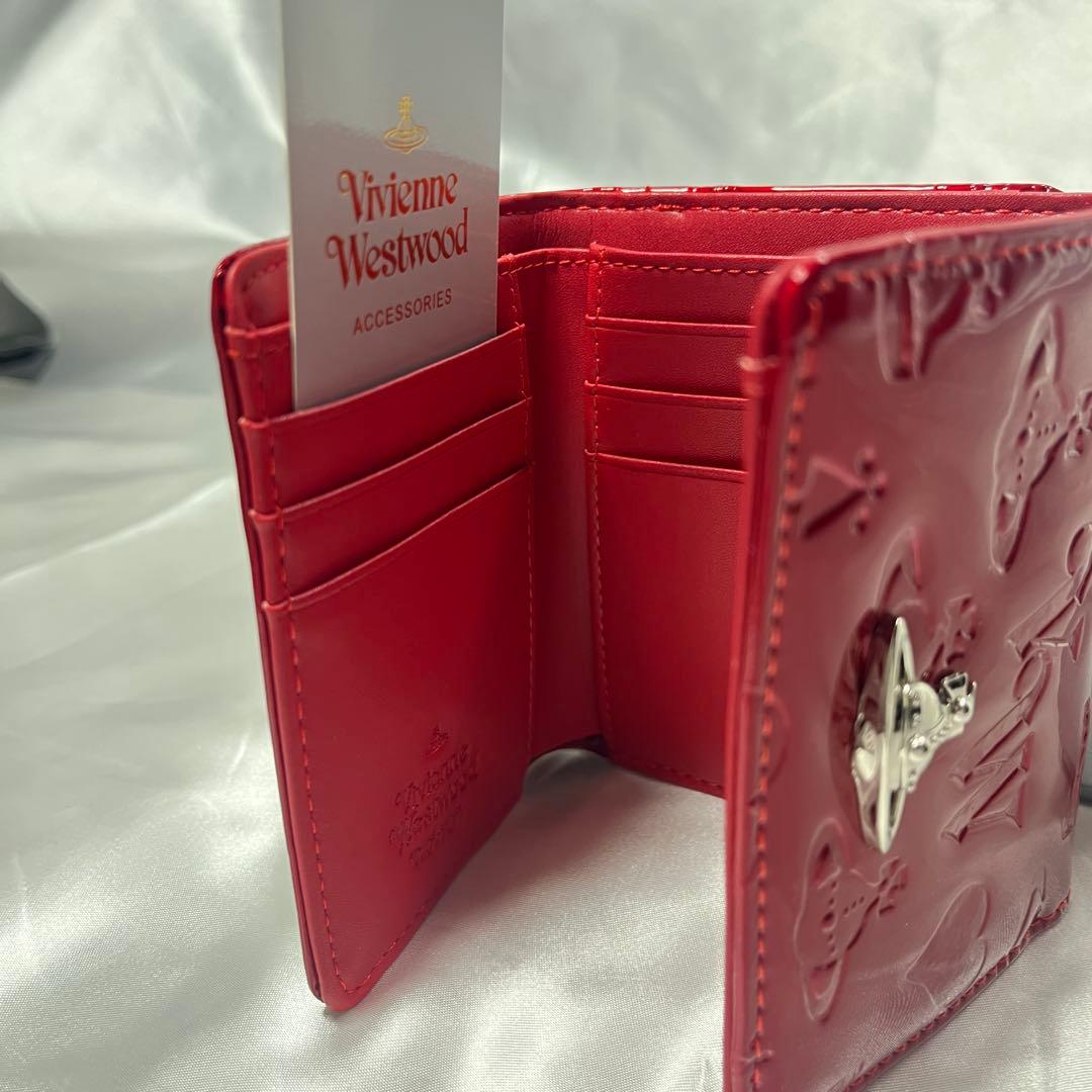 新品 Vivienne Westwood エナメル赤 ヴィヴィアン内装 三つ折り