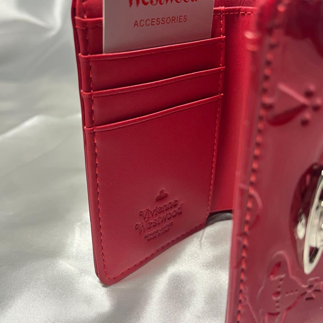 新品 Vivienne Westwood エナメル赤 ヴィヴィアン内装 三つ折り