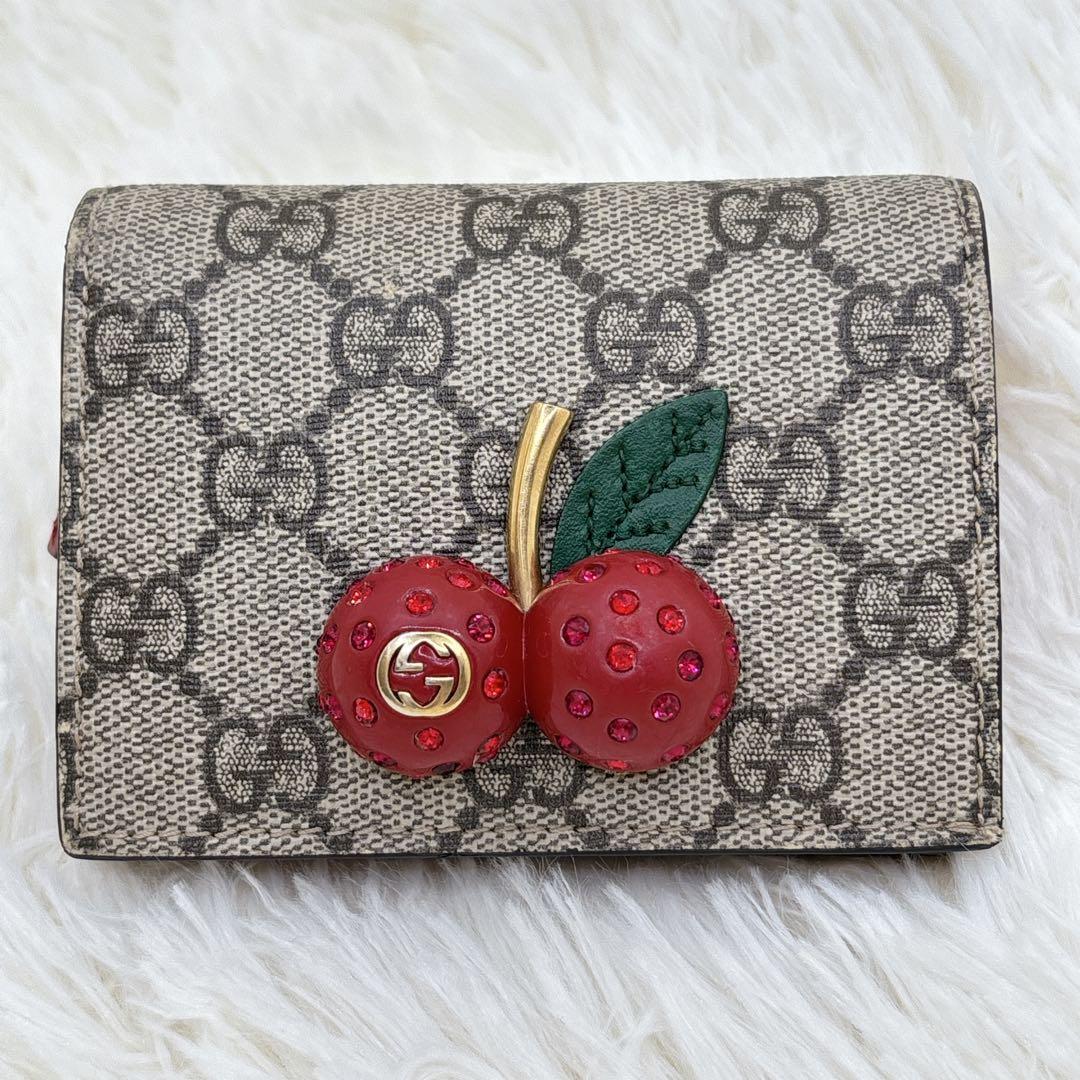 GUCCI ストーン抜けなし チェリー さくらんぼ 二つ折り財布 GG柄