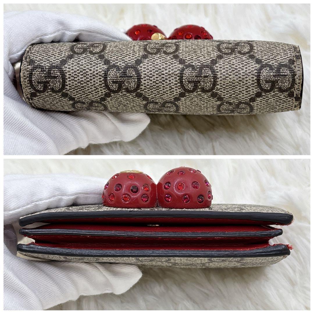 GUCCI ストーン抜けなし チェリー さくらんぼ 二つ折り財布 GG柄
