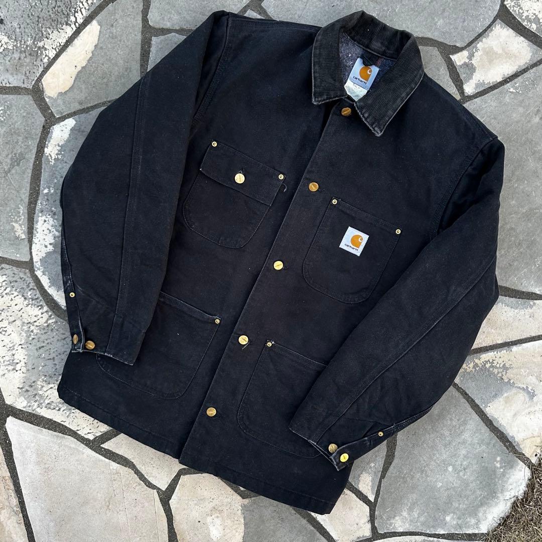 超美品 US製 90s Carhartt カバーオール チョアコート 黒 38
