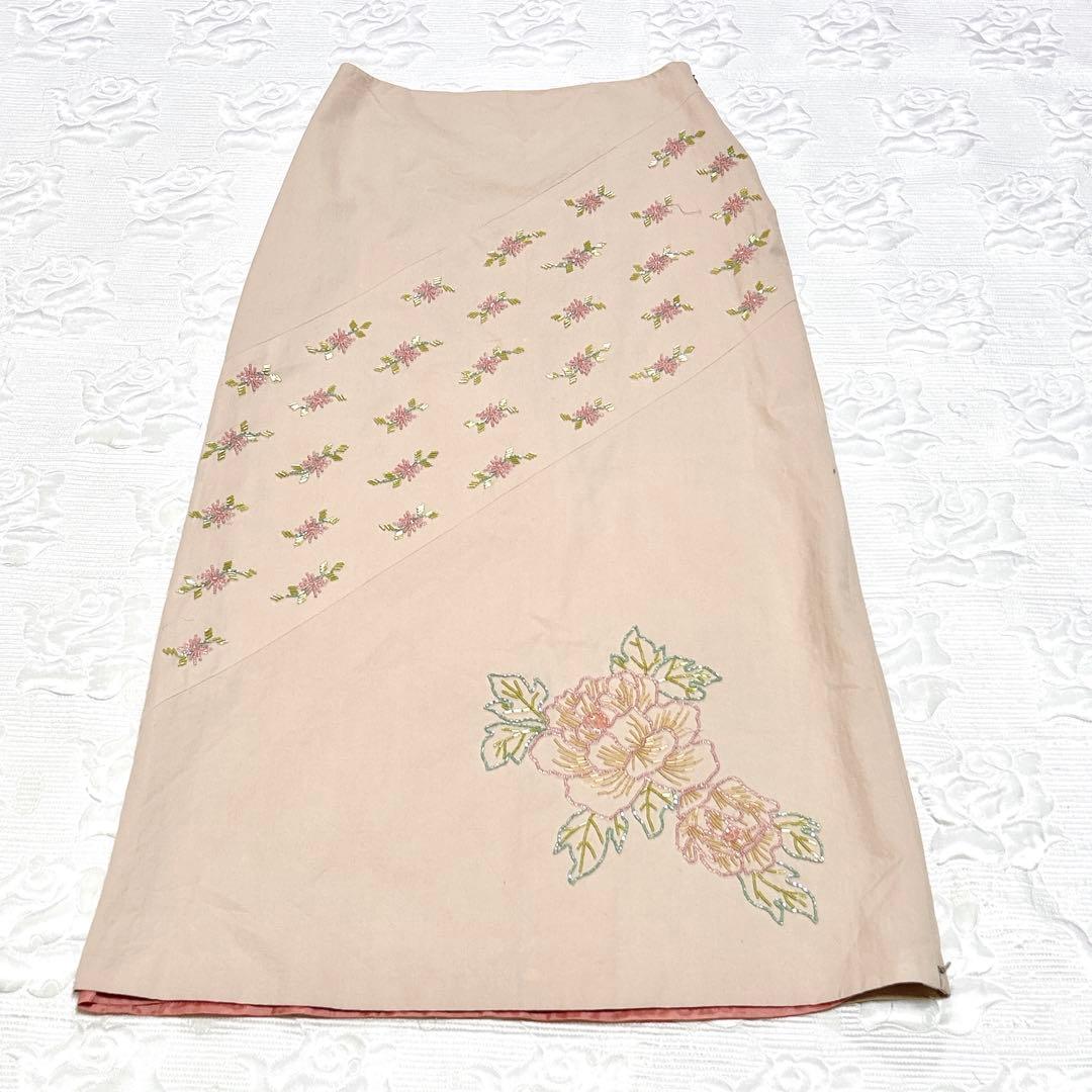 VIVIENNE TAM 刺繍＆ビーズ ロングスカート ベージュ チャイナモダン