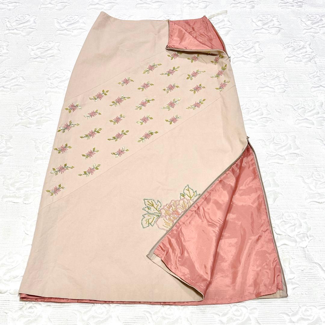 VIVIENNE TAM 刺繍＆ビーズ ロングスカート ベージュ チャイナモダン