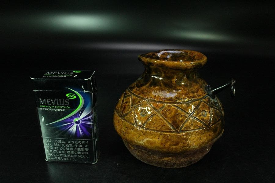 茶道具 大樋長楽 蹲花生 共箱(K-A654)