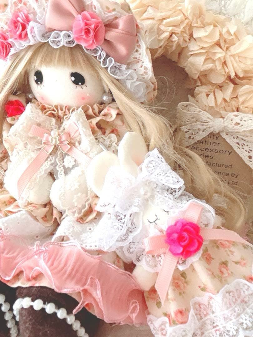 カントリードール♡ハンドメイド♡お人形♡サーモンピンク♡
