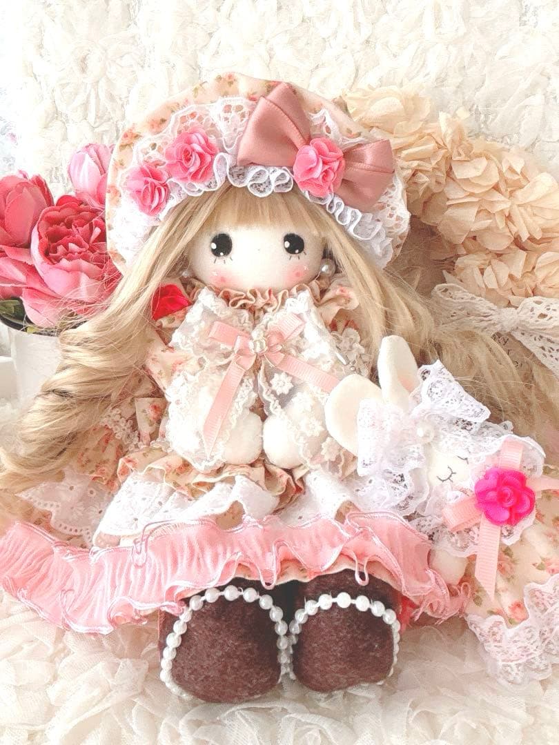 カントリードール♡ハンドメイド♡お人形♡サーモンピンク♡