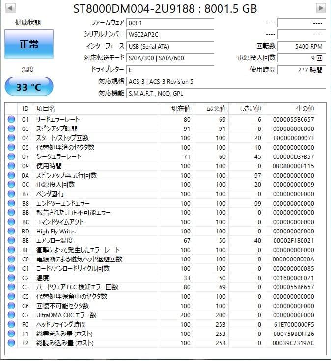 タ*ム様 SEAGATE 8TB 内蔵型HDD
