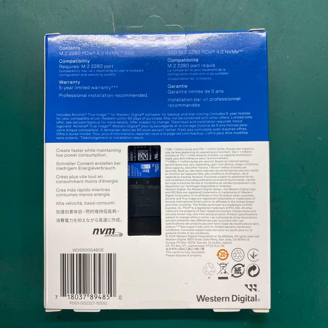 新品未開封 m.2 NVMe 500GB SSD Western Digital