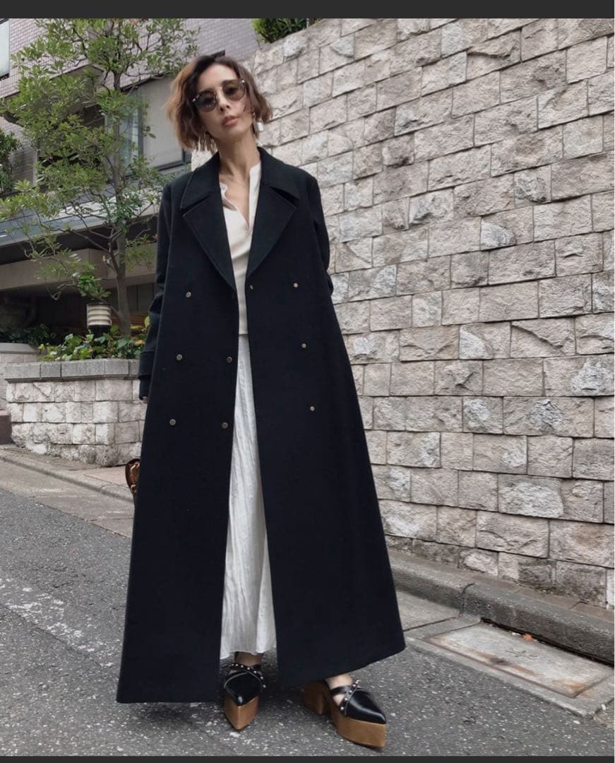 ZARA ウール混紡エクストラロングコートブラック ダブルブレスト ロングコート