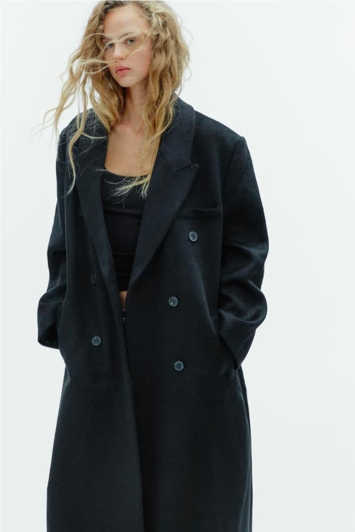 ZARA ウール混紡エクストラロングコートブラック ダブルブレスト ロングコート