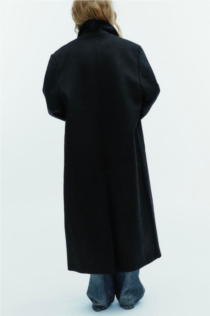 ZARA ウール混紡エクストラロングコートブラック ダブルブレスト ロングコート