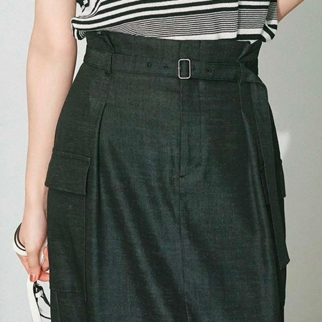 【大きいサイズ 46】【手洗い可能】23区 デニムライクシャンブレースカート 黒