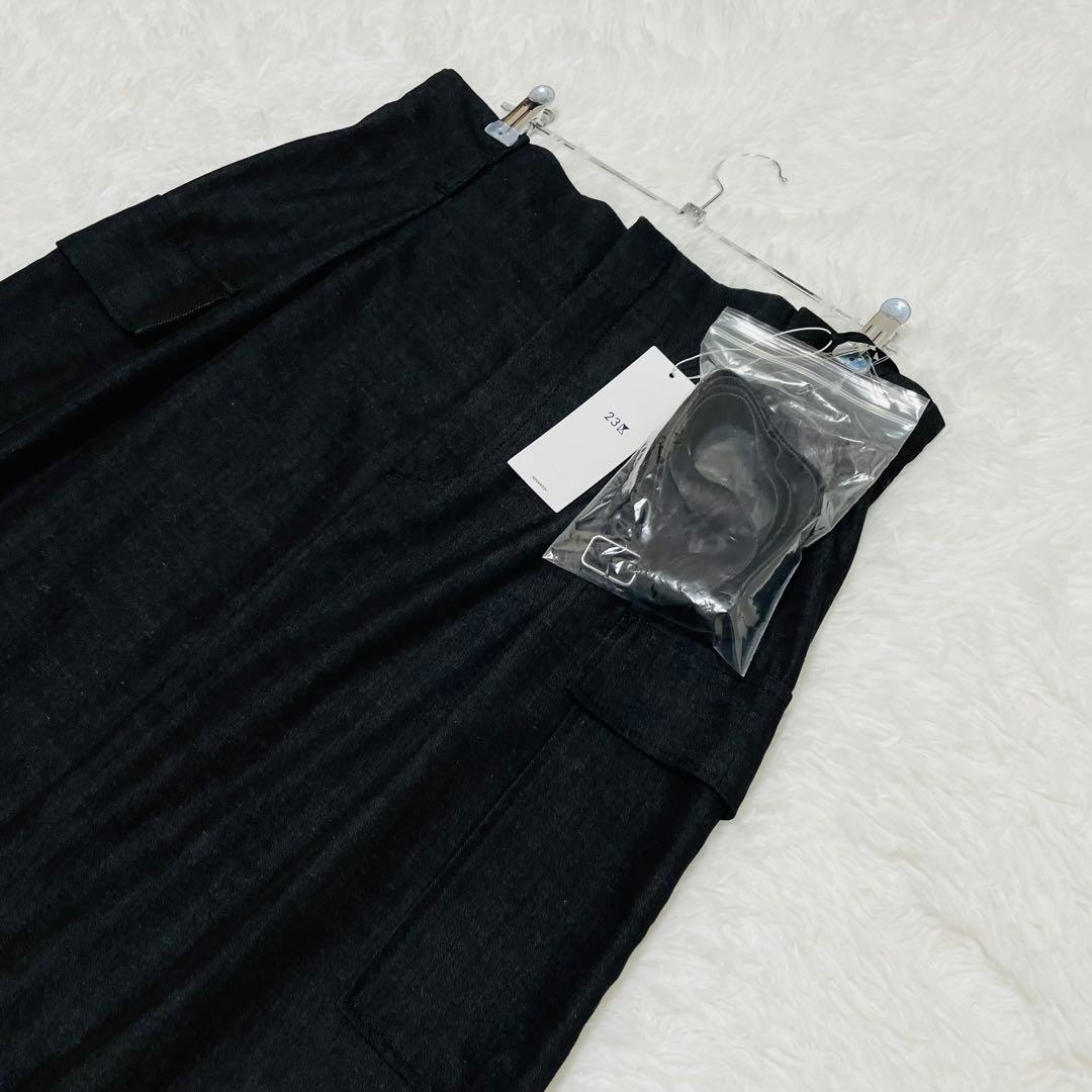 【大きいサイズ 46】【手洗い可能】23区 デニムライクシャンブレースカート 黒