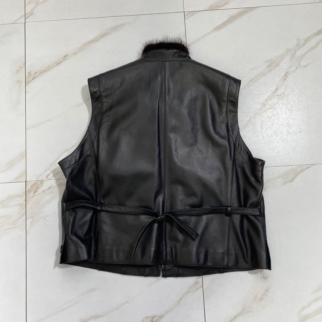 希少♡ヴィンテージ 羊革 ラムレザー ミンクベスト バックベルト 極美品