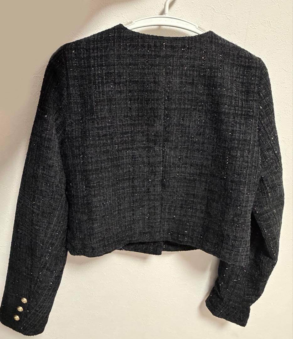 Louere ファンシーラメツイードショートジャケット ブラック M
